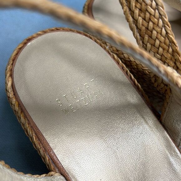 Stuart Weitzman Natural Woven Wedges Espadrilles Shoes - Picture 4 of 8